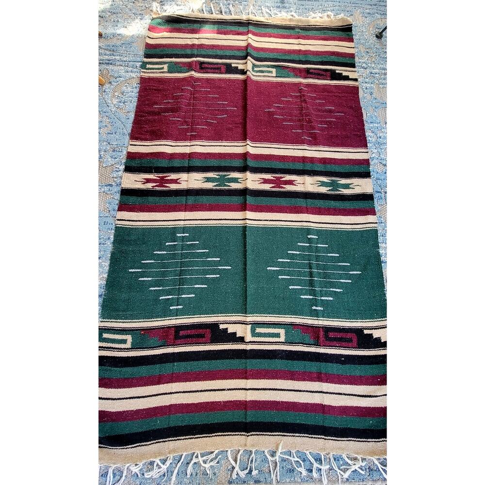 Southwestern Serape Blanket Boho Tribal Fringe Throw Rug Cabin Decor